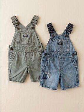 Bundle - OshKosh B'gosh Green and Light Blue Denim Kids Short Overalls